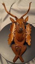 Hand carved wood deer head - deer,