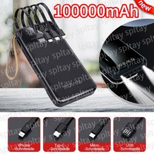 Powerbank Extern 100000mAh mit USB & 2 LED für Handy Tablet Kopfhörer Smartphone