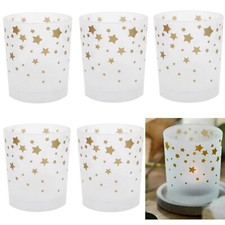 6 Stück Maxiglas Kerzenhalter 110x95mm Kerzenglas gefrostet Star Dust weiß-gold