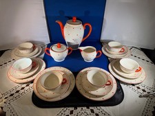 Art Deco, Kaffeeservice 21 teilig, Keramik, mit orangefarbige Punkte, 1930