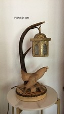 Antike Geweihlampe mit Auerhahn, Tischlampe