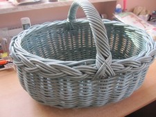 Großer Weidenkorb Einkaufskorb Korb aus Weide blau-grau geflochten Tragekorb neu