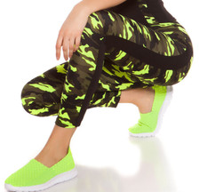 Damen Fitness Hose Leggings Gr. 38 Neon Camouflage Lauf Jogging Gymnastikhose