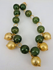 Neugablonz: Collier große Jade- und Gold-Perlen Swarovski Elements (122817)