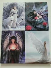 Anne Stokes Collection 4 Bilder auf Leinwand (Engel, Fee, Wölfe) 25 x 19 cm