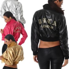 Damen Wetlook Jacke bauchfrei