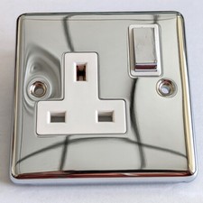 Litecraft Steckdose 1G 13A Elektroverschraubung mit Schalter - Chrom Ausverkauf  