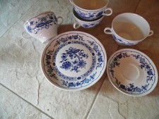 Zwiebelmuster 4 x Suppentassen + Teller  Ilmenau Graf von Henneberg Echt Kobalt