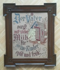 altes Bild Bilderrahmen Wandspruch Spruchbild Stickerei  um 1890 1900