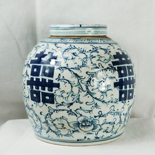 chinesische Deckel Vase China Porzellan handbemalt blau weiß Ingwertopf