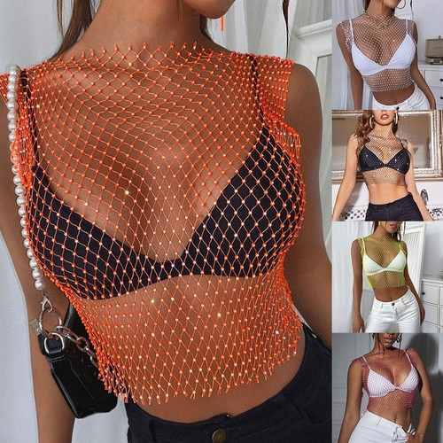 Damen diamant mesh crop top - mesh,