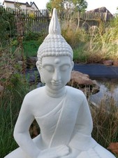 Buddha Figur Skulptur Sitzend Shabby Deko Garten  Weiß Landhaus Vintage groß