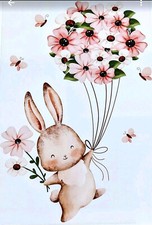 FENSTERBILD FLIEGENDES BLUMENHÄSCHEN OSTERHASE PASTELLF. 31x22cm BEIDS. SICHTBAR