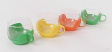 Set Original Teetassen 70er Jahre Glas Kunststoff