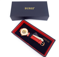 BUREI Mechanische Damen Uhr - Lederarmband - Saphirglas - Gold Skeletal