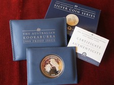Australien, 1 $ Kookaburra 1999 Proof PP in Etui und Box   Silber  999/1000