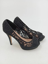 Le Scarpe Peeptoe Damen Pumps Schwarz Elegant Spitze Blumenmuster Gr. 39