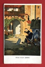 Künstler AK WALTER CASPARI 1918 Frieden schlafender Wachmann mit Hund ( 80634