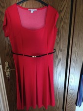 Signalrot Kleid mit Gürtel, Größe 46, Damen, Kurzarm, Midikleid sehr schick