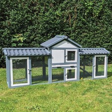 Kaninchenstall Picasso grau_weiss mit PVC Welldach