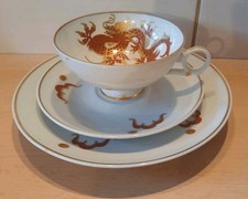 Wallendorf Porzellan 1764 Sammeltasse 3 teilig mit Drachenmotiv Goldrand