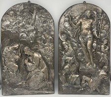 2 Wandpanele, Christus am Ölberg und Auferstehung, Pappmaché Italien um 1800