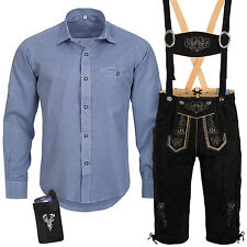 Trachten Set Herren Trachten Lederhose mit Tracht Träger Hemd Tasche Oktoberfest