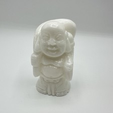 Buddha Figur Lachend Lächelnd Stein Weiß Handgefertigt