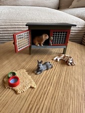 Set Schleich Tier Nager Kaninchen +Stall+ Napf Zubehör Familie Kinder Spielen