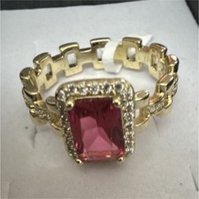 Emerald-Cut Red Stone Halo