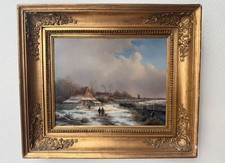 Original Ölgemälde 19 Jh. Anthonie Braakman Winter in Holland 1837 Kabinettstück