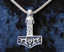 Mittelalter Kette Anhänger Thorhammer Thors Hammer Mjölnir Wolf Geri 925 Silber