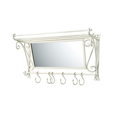 Garderobe Wandgaderobe aus Metall in Antikweiß mit einem Spiegel und Haken 60 cm