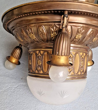 Antike Jugendstil Deckenlampe Messing Glasschirm Alt Lampe