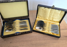 2x Kaffee­löffel Set (x6) – Alpacca versilbert, Vintage, je im Etui, Sammler