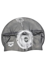 ARENA Badekappe Herren Damen Schwarz Kopfhörer Motiv Schwimmkappe