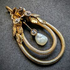 Jugendstil Anhänger Rose 14k 585 Gold Diamant Natur Perle alt antik c. 1900
