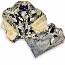 HELLO MADONNA Cropped Denim Suit 2 Piece Set Jacket with Pants Cotton Golden M