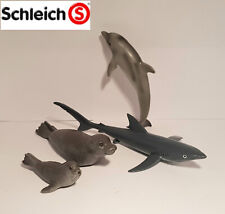 4 x Schleich vintage Meerestiere Blau Hai Delphin Seehund Heuler Seetiere Zoo F7