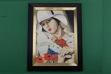 Ölgemälde, "Frau mit Blumen",  nach Tamara de Lempicka, gerahmt 36 x 45 cm (131)