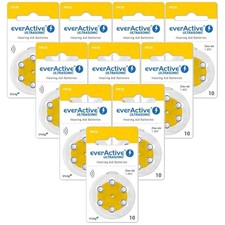 60 Everactive Ultrasonic Größe 10 Pr70 Hörgerätebatterien 1,45V Zink Luft Neu