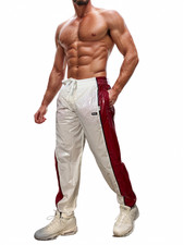 PU Nylon Sport Jogginghose aus PU weiß /Rot/Schwarz Glanz Nylon