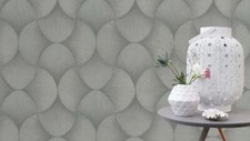 Vliestapete Rasch Art Deco Muster Fächer Uni Silber Metallic 608212 (4,30€/1qm)