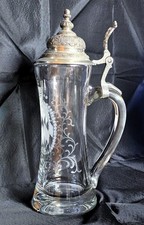 Bayrischer Glas- Bierhumpen Bierkrug m. Zinndeckel Bierglas