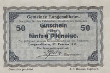 50 PFENNIG 1917 Stadt LANGENALTHEIM Bavaria UNC DEUTSCHLAND Notgeld #PB971.D