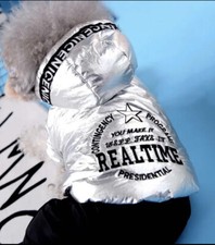 ?LUXUS HUNDE SCHNEEANZUG?‍?GANZ TEDDYFUTTER KAPUZE?SCHNEEANZUG SILBER Gr.L