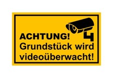 Schild Achtung Grundstück wird videoüberwacht gelb Kunststoff 250x150mm [#1377]