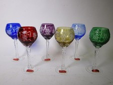 6 Alte Kristall 24%Pbo Weingläser, Schleuderstern bunte Römer a 20cmH 8V6539