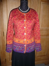 Deerberg farbenfrohe Strickjacke L Baumwolle rot lila orange