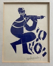 Original blauer Holzschnitt